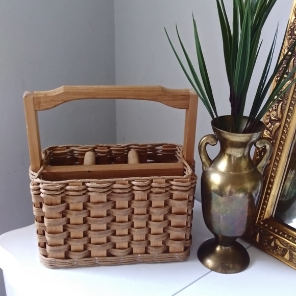 boho wicker rattan picnic basket utensils office - Picture 1 of 9